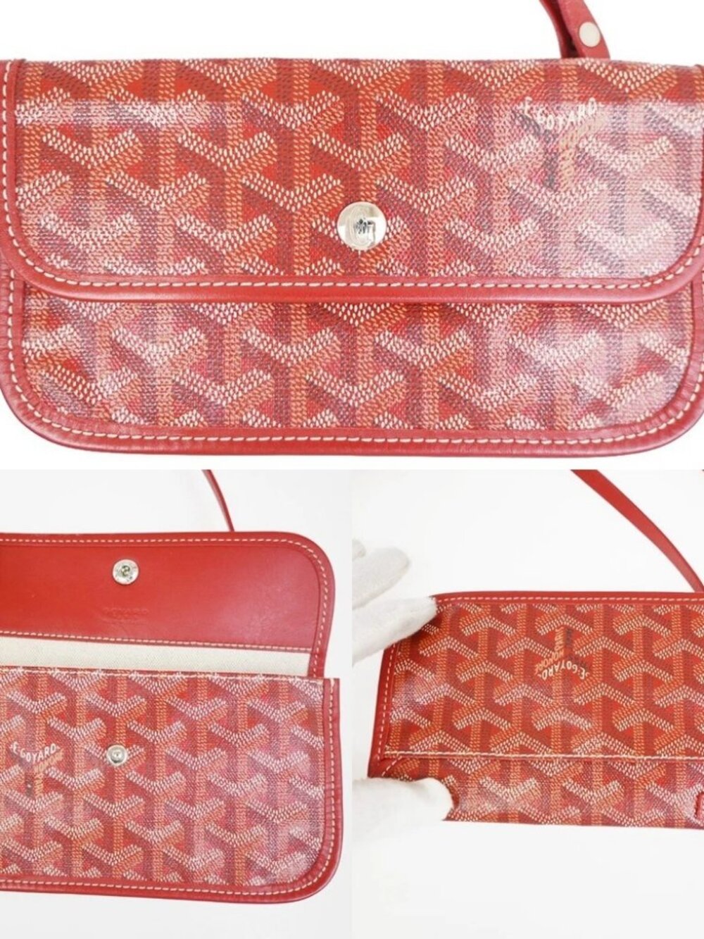 GOYARD Saint Louis PM stripe initial Tote Bag Pouch Red Canvas Leather - Picture 15 of 15